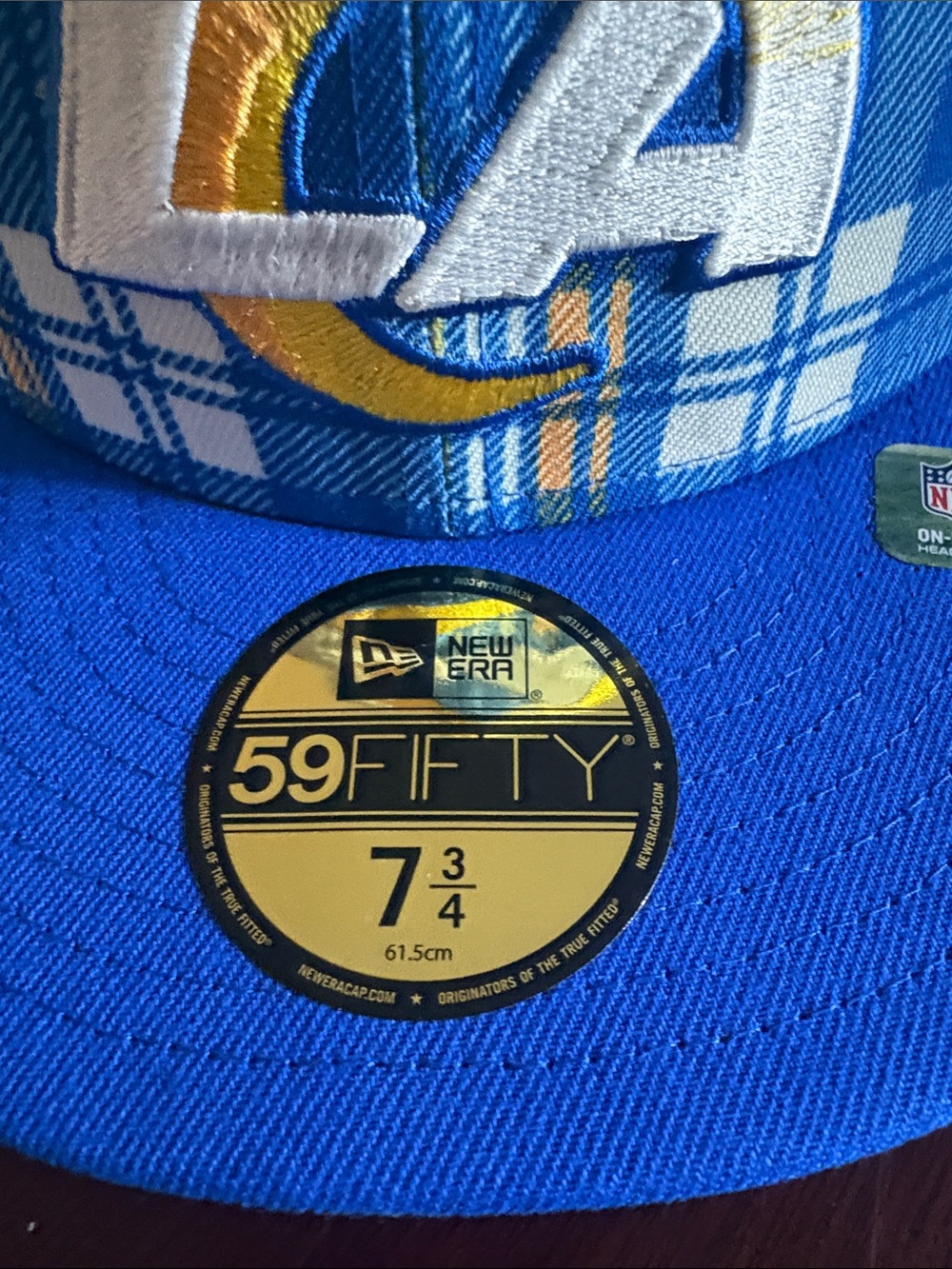 NWT Los Angeles Rams Plaid 59FIFTY Fitted Hat - Blue & Yellow - Picture 2 of 4